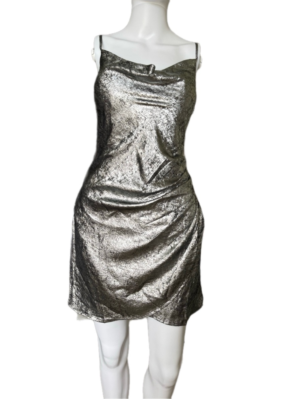 Astr Metallic Silver Mini Slip Dress